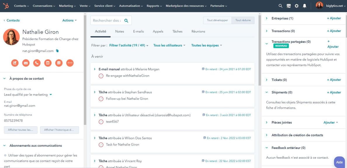 Logiciel gratuit de gestion des contacts HubSpot